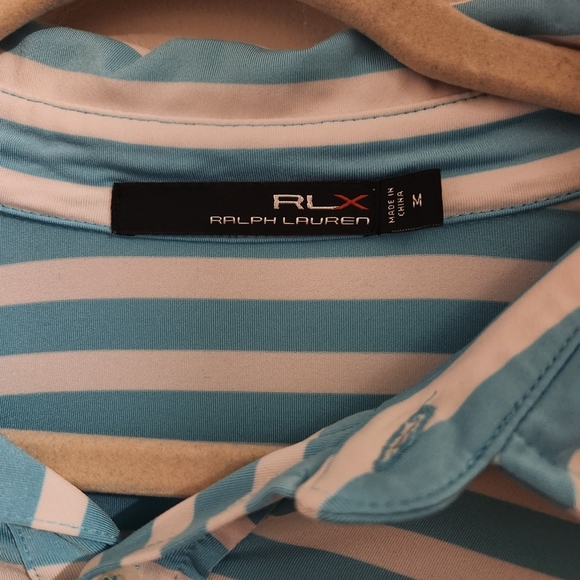 RLX Ralph Lauren Performance Polo‎ Pocket Golf Shirt - Medium Stripes Blue White - Picture 2 of 6